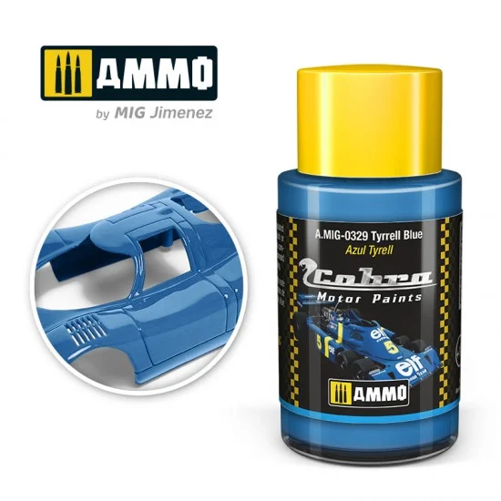 AMMO by Mig Jimenez 0329 Cobra Motor Acrylic Paint - Tyrrell Blue (30ml) for Tyrrell 003, Six Wheeler