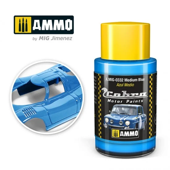AMMO by Mig Jimenez 0332 Cobra Motor Acrylic Paint - Medium Blue (30ml) for Renault 8 Gordini, Ford Scort MK.1
