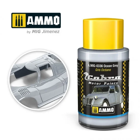 AMMO by Mig Jimenez 0336 Cobra Motor Acrylic Paint - Ocean Grey (30ml) for Citroen 2 CV, Wolkswagen Golf GTI