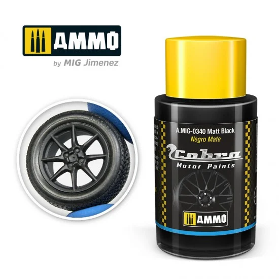 AMMO by Mig Jimenez 0340 Cobra Motor Acrylic Paint - Matt Black (30ml) for Black Car Bodies and Matt Black Pieces