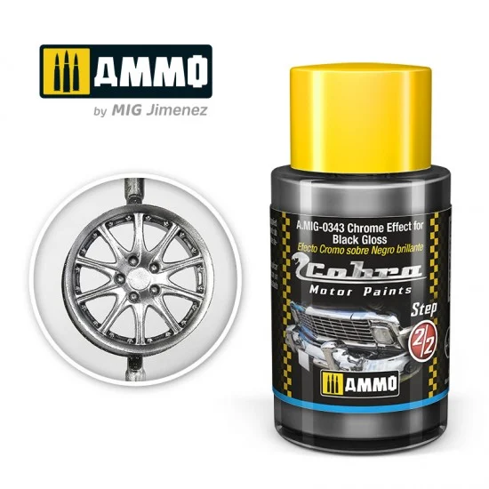 AMMO by Mig Jimenez 0343 Cobra Motor Acrylic Paint - Black Gloss Chrome Effect (30ml) for Mclaren F1 (2010-2020)