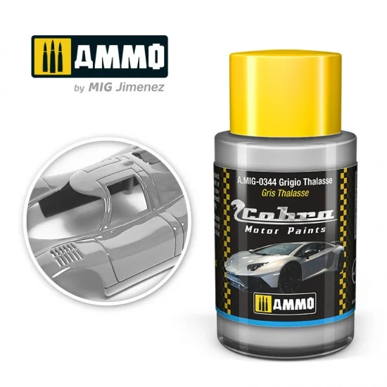AMMO by Mig Jimenez 0344 Cobra Motor Acrylic Paint - Grigio Thalasse Metallic (30ml) for Lamborghini Aventador