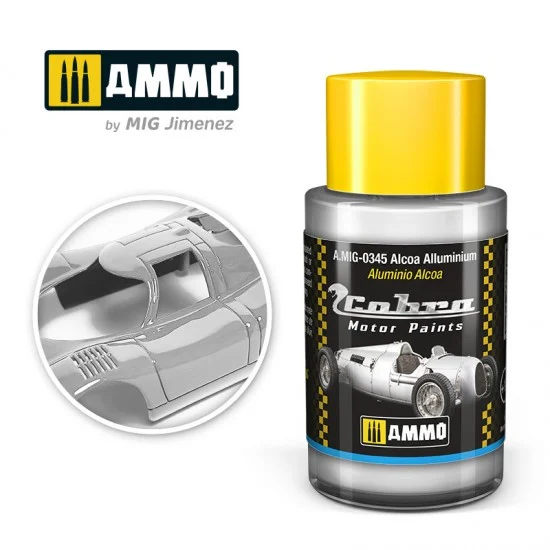 AMMO by Mig Jimenez 0345 Cobra Motor Acrylic Paint - Alcoa Aluminium Metallic (30ml) for Autounion F1 C