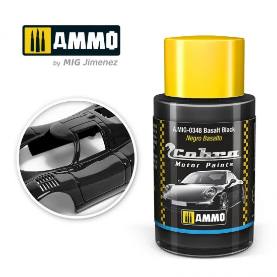 AMMO by Mig Jimenez 0348 Cobra Motor Acrylic Paint - Basalt Black Metallic (30ml) for Porsche 911, GT2/3