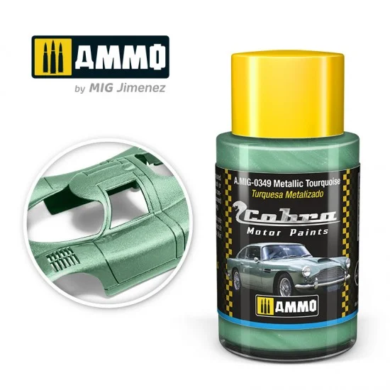 AMMO by Mig Jimenez 0349 Cobra Motor Acrylic Paint - Metallic Tourquoise (30ml) for Aston Martin DBR5/DB3S