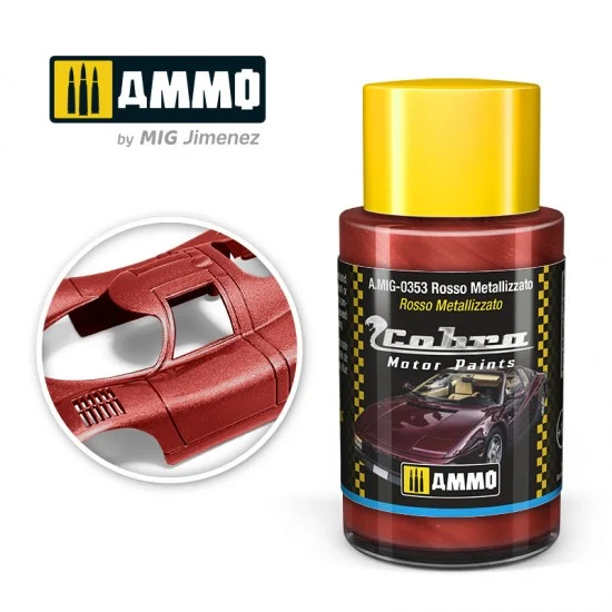 AMMO by Mig Jimenez 0353 Cobra Motor Acrylic Paint - Rosso Metallizzato (30ml) for Ferrari 430, 458