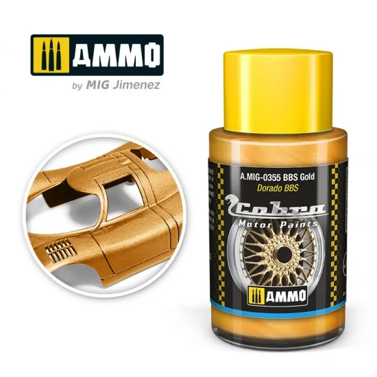 AMMO by Mig Jimenez 0355 Cobra Motor Acrylic Paint - BBS GOLD (30ml) for BBS Wheel Rims