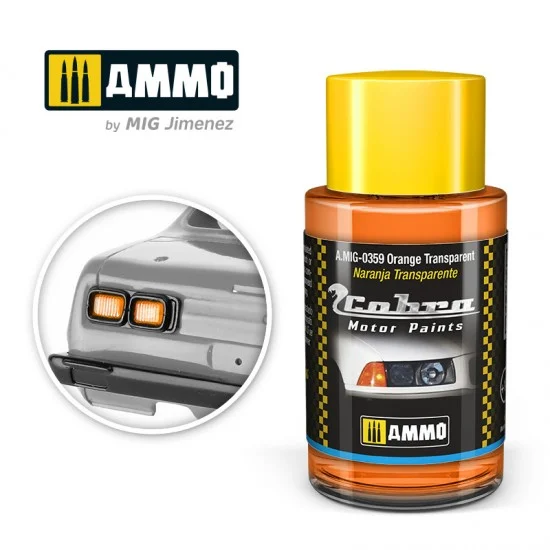 AMMO by Mig Jimenez 0359 Cobra Motor Acrylic Paint - Orange Transparent (30ml) for Lights