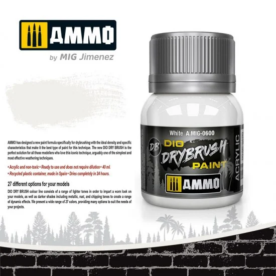 AMMO by Mig Jimenez 0600 DIO Drybrush Acrylic Paint - White (40ml)