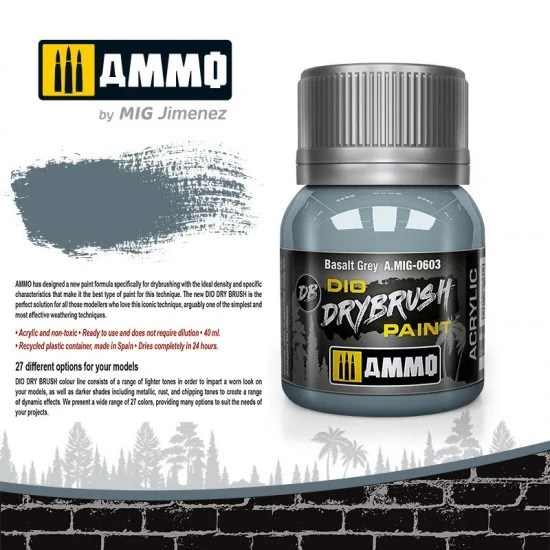 AMMO by Mig Jimenez 0603 DIO Drybrush Acrylic Paint - Basalt Grey (40ml)