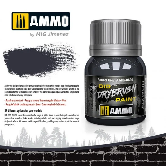 AMMO by Mig Jimenez 0604 DIO Drybrush Acrylic Paint - Panzer Grey (40ml)
