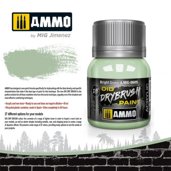 AMMO by Mig Jimenez 0605 DIO Drybrush Acrylic Paint - Bright Green (40ml)