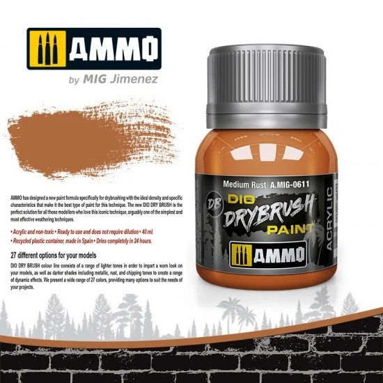 AMMO by Mig Jimenez 0611 DIO Drybrush Acrylic Paint - Medium Rust (40ml)