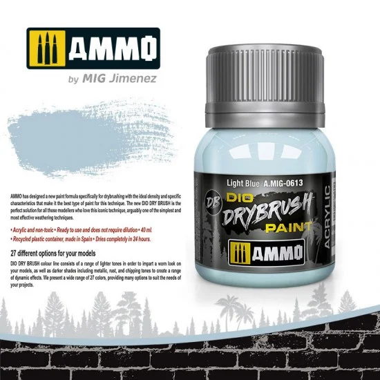 AMMO by Mig Jimenez 0613 DIO Drybrush Acrylic Paint - Light Blue (40ml)
