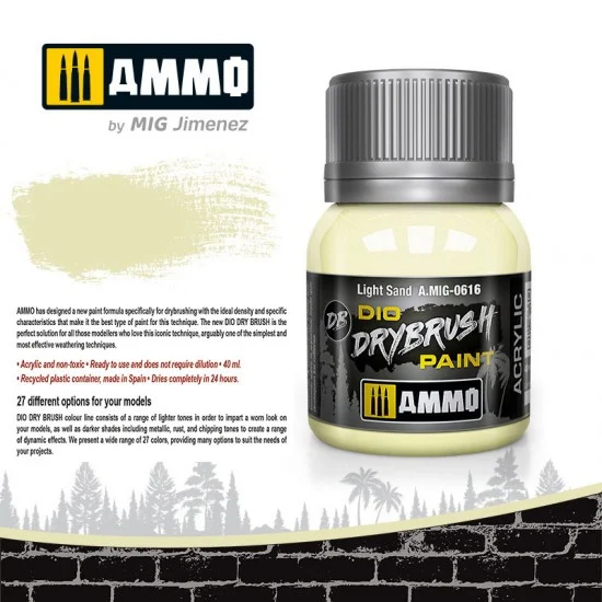 AMMO by Mig Jimenez 0616 DIO Drybrush Acrylic Paint - Light Sand (40ml)