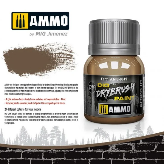 AMMO by Mig Jimenez 0619 DIO Drybrush Acrylic Paint - Earth (40ml)