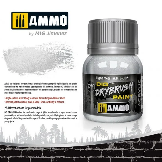 AMMO by Mig Jimenez 0621 DIO Drybrush Acrylic Paint - Light Metal (40ml)