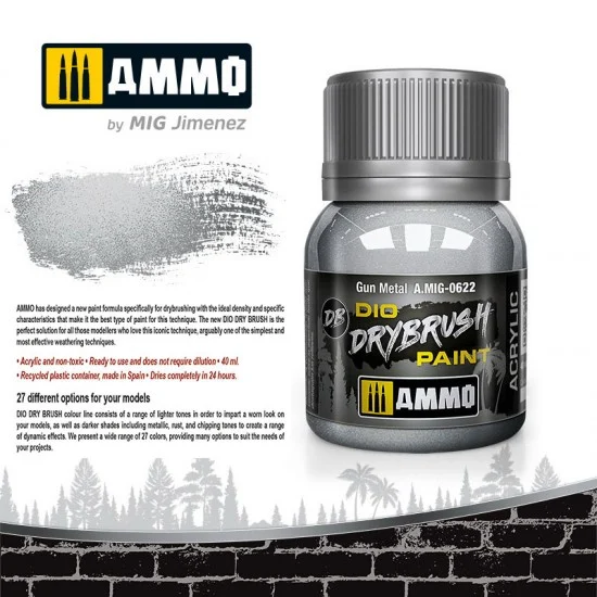 AMMO by Mig Jimenez 0622 DIO Drybrush Acrylic Paint - Gun Metal (40ml)