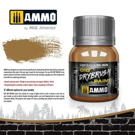 AMMO by Mig Jimenez 0626 DIO Drybrush Acrylic Paint - Light Brick (40ml)