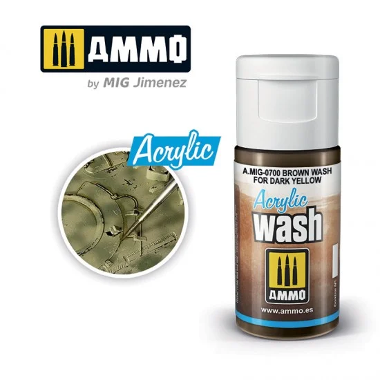 AMMO by Mig Jimenez 0700 Acrylic Wash - Brown Wash for Dark Yellow (15ml)