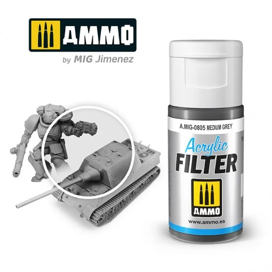 AMMO by Mig Jimenez 0805 Acrylic Filter - Medium Grey (15ml, water-soluble)