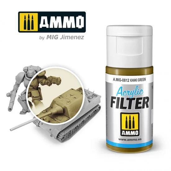 AMMO by Mig Jimenez 0812 Acrylic Filter - Khaki Green (15ml, water-soluble)