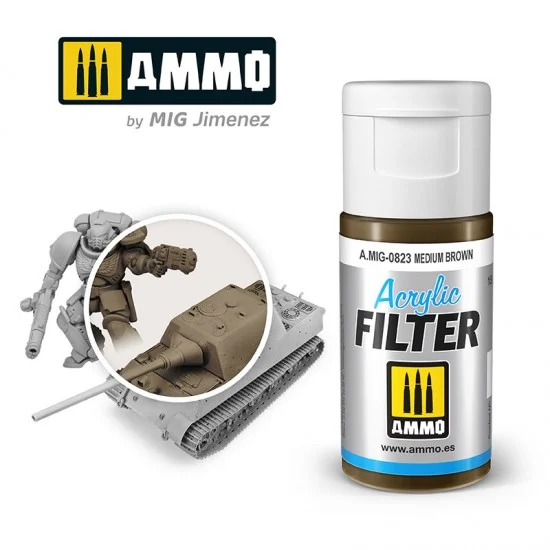 AMMO by Mig Jimenez 0823 Acrylic Filter - Medium Brown (15ml, water-soluble)