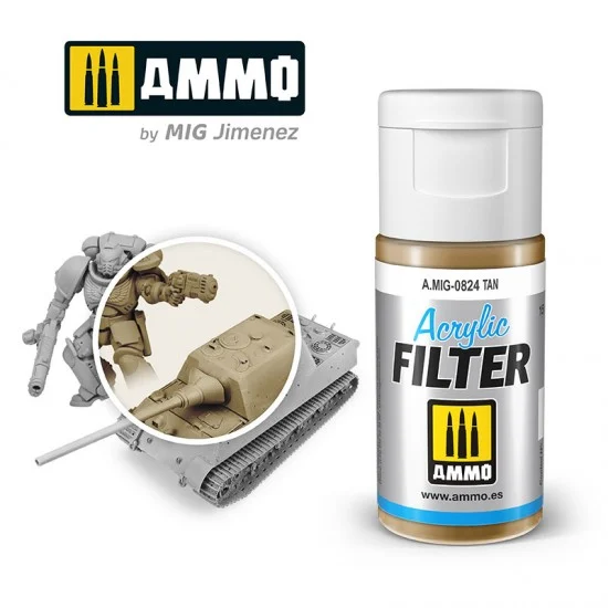 AMMO by Mig Jimenez 0824 Acrylic Filter - Tan (15ml, water-soluble)