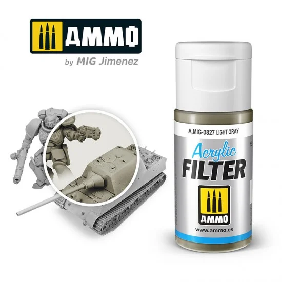 AMMO by Mig Jimenez 0827 Acrylic Filter - Light Gray (15ml, water-soluble)