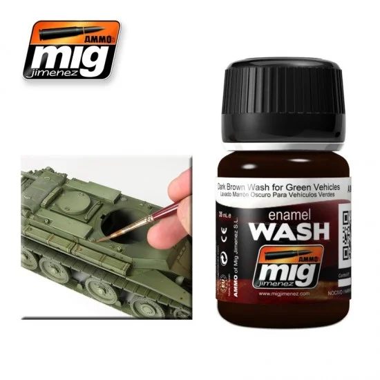AMMO by Mig Jimenez 1005 Dark Brown Wash for Green/Dark Coloured Vehicles (Enamel, 35ml) - Hobby & Model Paints