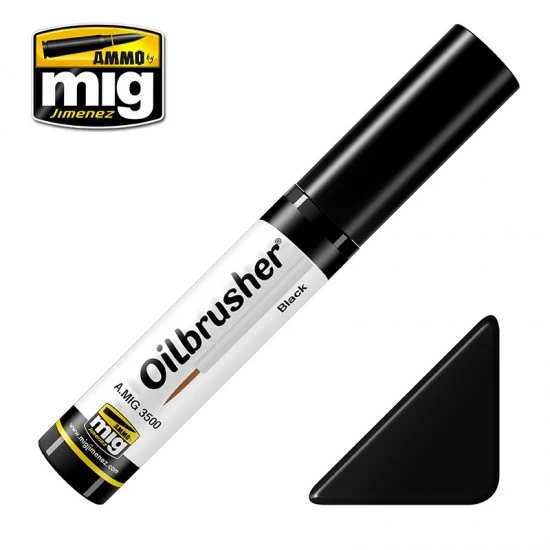 AMMO by Mig Jimenez 3500 Oilbrusher - Black (Oil paint with fine brush applicator)