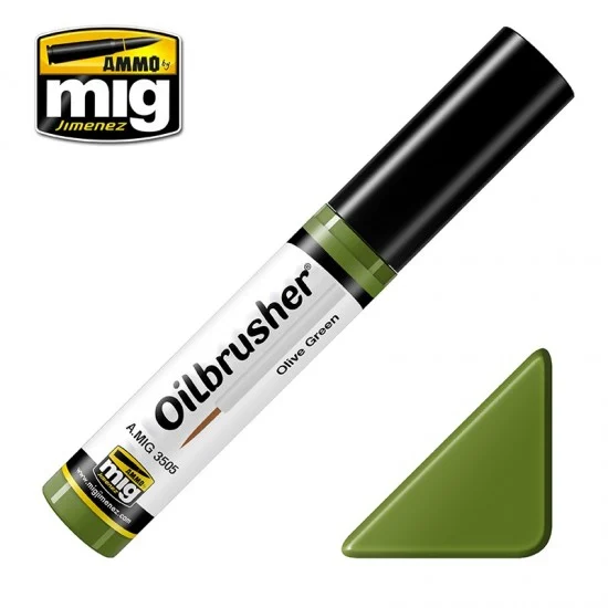 AMMO by Mig Jimenez 3505 Oilbrusher - Olive Green (Oil paint with fine brush applicator)