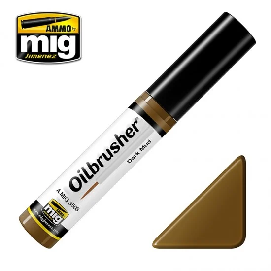 AMMO by Mig Jimenez 3508 Oilbrusher - Dark Mud (Oil paint with fine brush applicator)