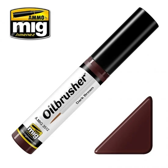 AMMO by Mig Jimenez 3512 Oilbrusher - Dark Brown (Oil paint with fine brush applicator)