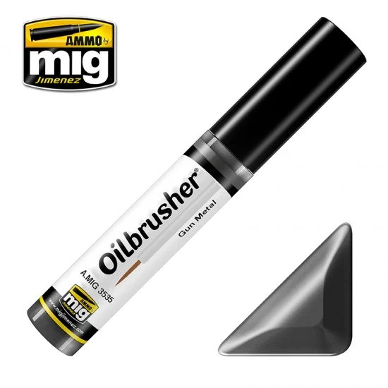 AMMO by Mig Jimenez 3535 Oilbrusher - Gun Metal (oil paint with fine brush applicator)