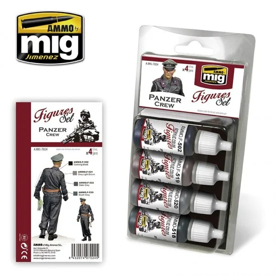 AMMO by Mig Jimenez 7024 Acrylic Paint Set for Figures - Panzer Crew (4 x 17ml)