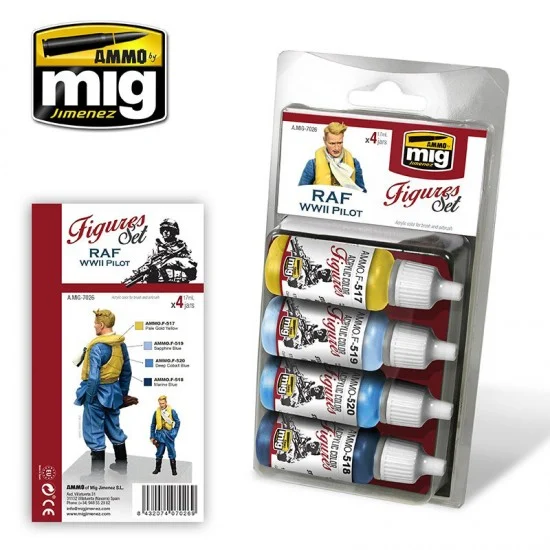 AMMO by Mig Jimenez 7026 Acrylic Paint Set for Figures - WWII RAF Pilot Uniforms (4 x 17ml)