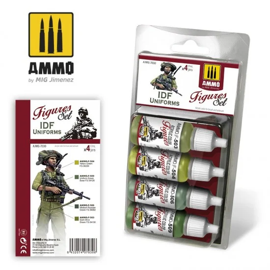 AMMO by Mig Jimenez 7030 Acrylic Paint Set for Figures - IDF Uniforms (4x 17ml)