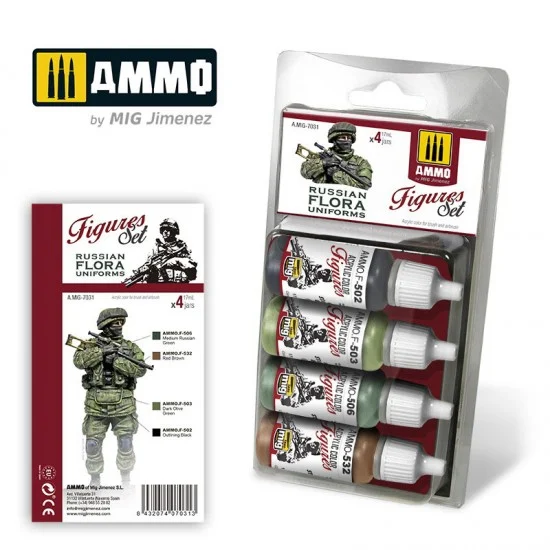 AMMO by Mig Jimenez 7031 Acrylic Paint Set - Russian Flora Uniforms Figures (4x 17ml)