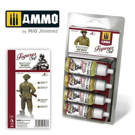 AMMO by Mig Jimenez 7033 Acrylic Paint Set for Figures - WWII British Uniforms (4x 17ml)