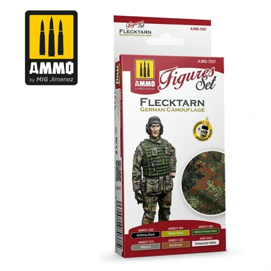 AMMO by Mig Jimenez 7037 Acrylic Paint Set - Flecktarn German Camouflage (6x 17ml)