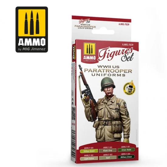AMMO by Mig Jimenez 7039 Acrylic Paint Set - WWII US Paratroopers Uniforms (6x 17ml)