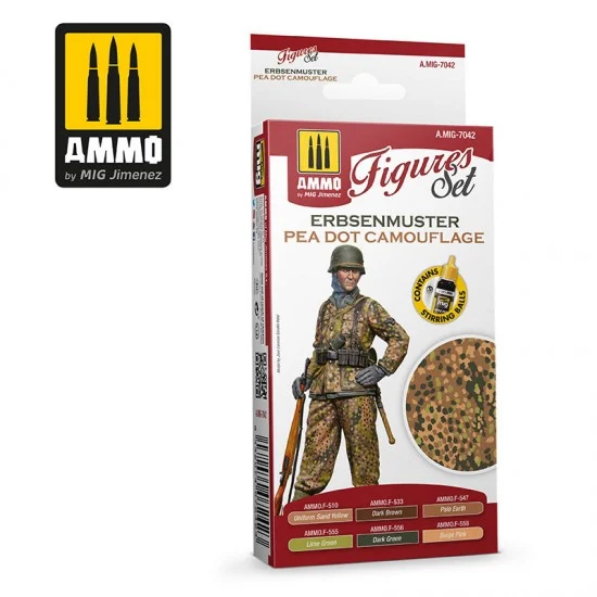 AMMO by Mig Jimenez 7042 Acrylic Paints for Figures - Erbsenmuster Pea Dot Camouflage (6x 17ml)