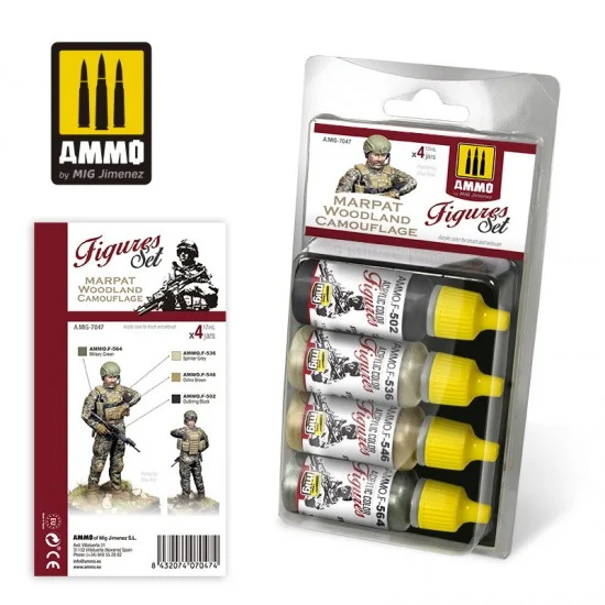 AMMO by Mig Jimenez 7047 Acrylic Paints for Figures - Marpat Woodland Camouflage (4x 17ml)