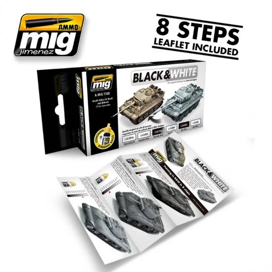 AMMO by Mig Jimenez 7128 Acrylic Paint Set - Black & White Technique Set (17ml x 6)
