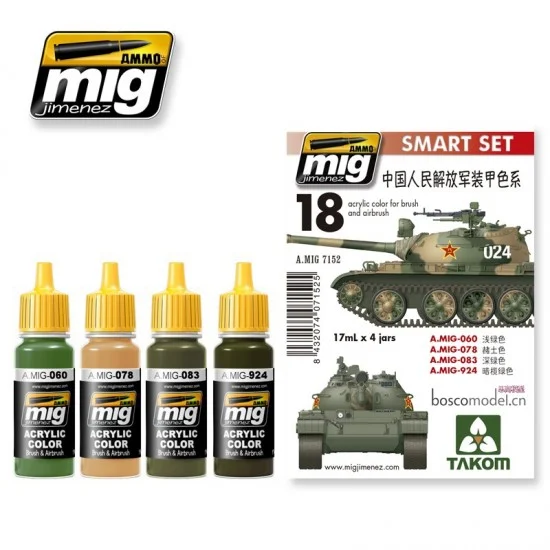 AMMO by Mig Jimenez 7152 Acrylic Paint Set - PLA (Chinese People's Liberation Army) Colours (4x 17ml)