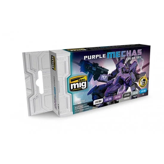 AMMO by Mig Jimenez 7157 Acrylic Paint Set - Gundam (Gunpla) Purple Mechas Colour Set (17ml x 6)