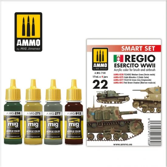 AMMO by Mig Jimenez 7180 Smart Acrylic Paint Set - WWII Regio Esercito (4x 17ml)