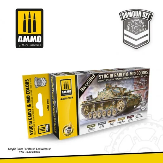 AMMO by Mig Jimenez 7185 Acrylic Paint Set for Armour - STUG III Early & Mid Colours 1939-1943 (6x 17ml)