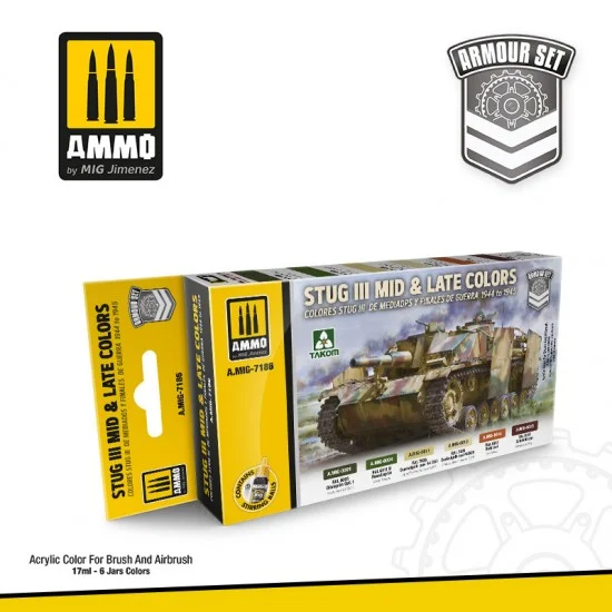 AMMO by Mig Jimenez 7186 Acrylic Paint Set for Armour - STUG III Mid & Late Colours 1944-1945 (6x 17ml)